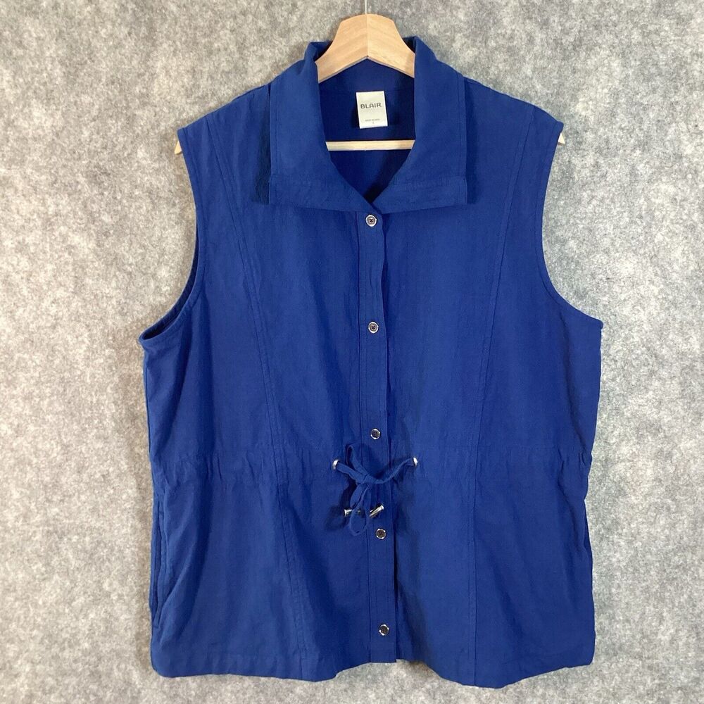 Blair Vest Women’s Large  Button Up Drawstring Pockets Utility 100% Cotton